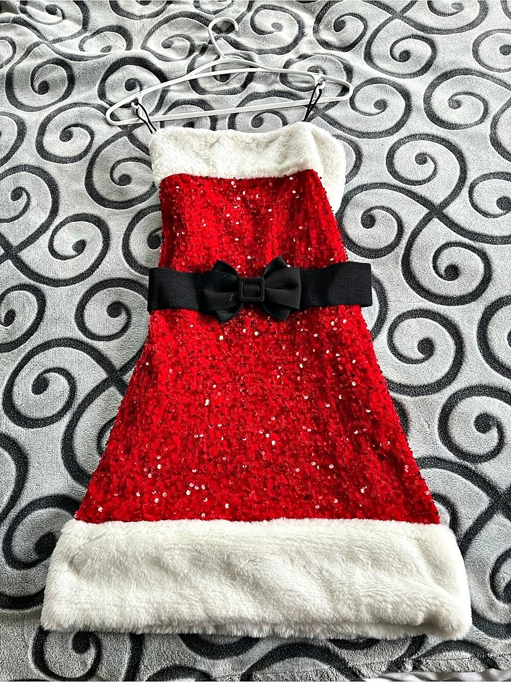 Tipsy Elves Women's Santa Sequin Dress Red & White